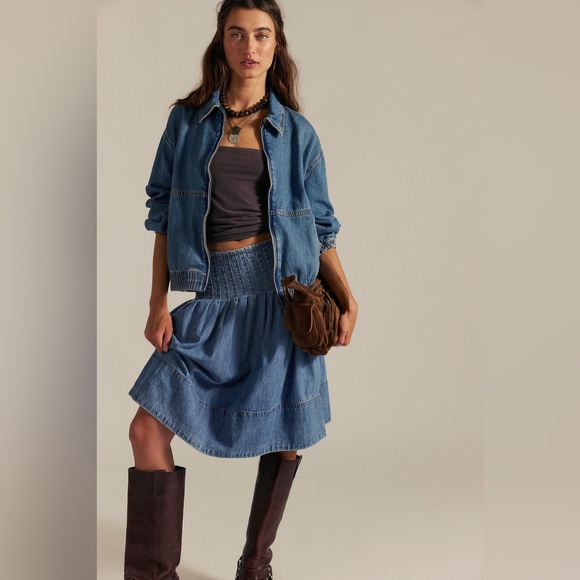 Free People NWT Birdie bomber Denim Jacket XL - Picture 3 of 12